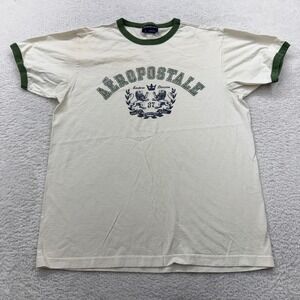 VTG Y2K Aeropostale Graphic T Shirt Mens L Cream Green Ringer Athletic League